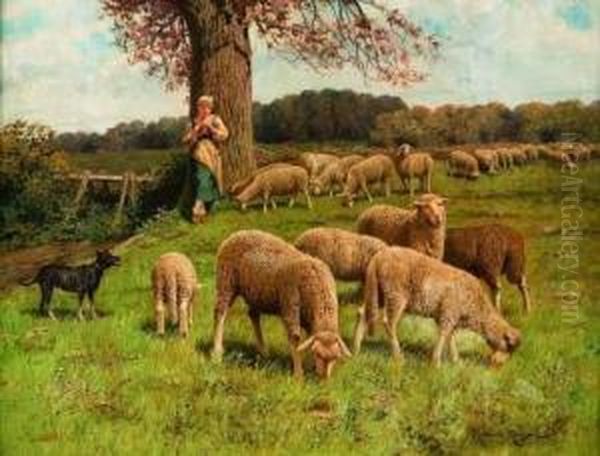 La Bergere Et Ses Moutons Oil Painting by Maurice Rousseau