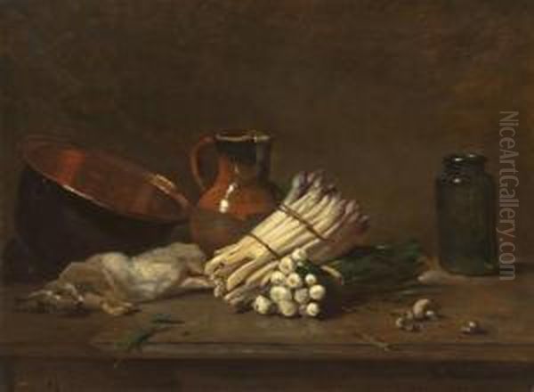 Still Life With Bunches Of White Asparagus Oil Painting by Philippe Rousseau