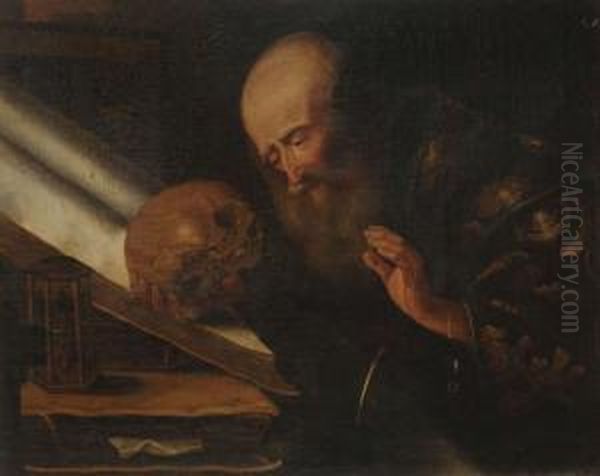 Mediterende H.hieronymus. Oil Painting by Jacques des Rousseaux