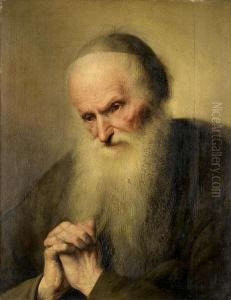 An Elderly Bearded Man In Prayer Oil Painting by Jacques des Rousseaux