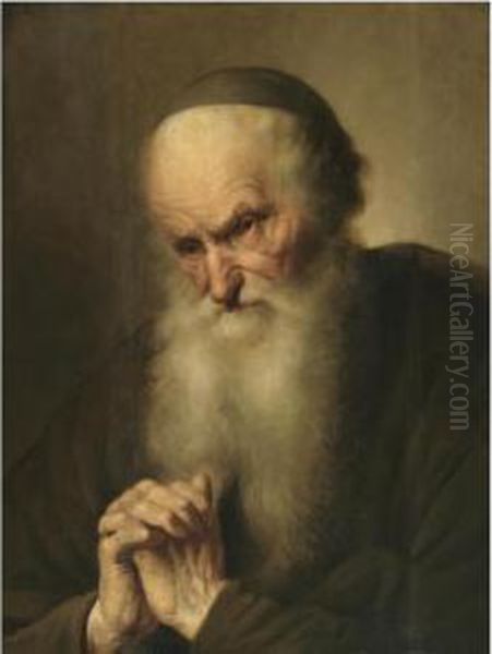 A Tronie Of An An Old Man At Prayer Oil Painting by Jacques des Rousseaux