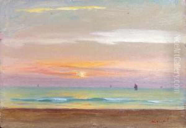 Coucher De Soleil Oil Painting by Charles Emmanuel Roussel