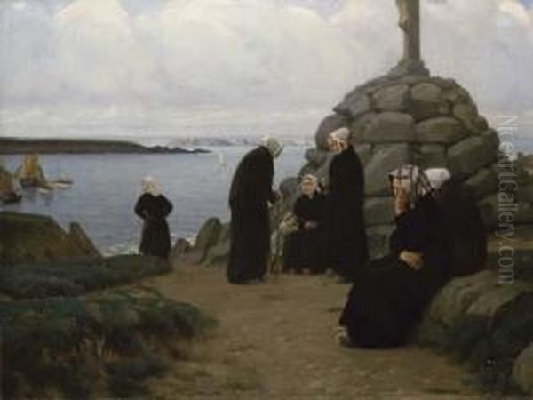 La Croix Des Marins A Saint-briac Oil Painting by Victor Marie Roussin