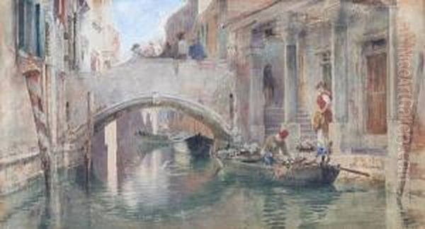 A Venetian Backwater Oil Painting by Alexandre Nicolaievitch Roussoff