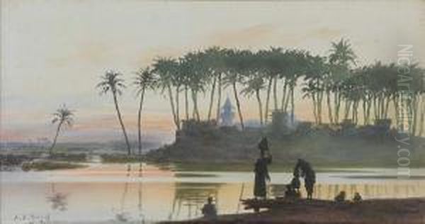 Dusk On The Nile; Dawn On The Nile Oil Painting by Alexandre Nicolaievitch Roussoff