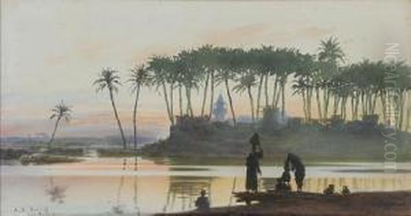 Dusk On The Nile Oil Painting by Alexandre Nicolaievitch Roussoff