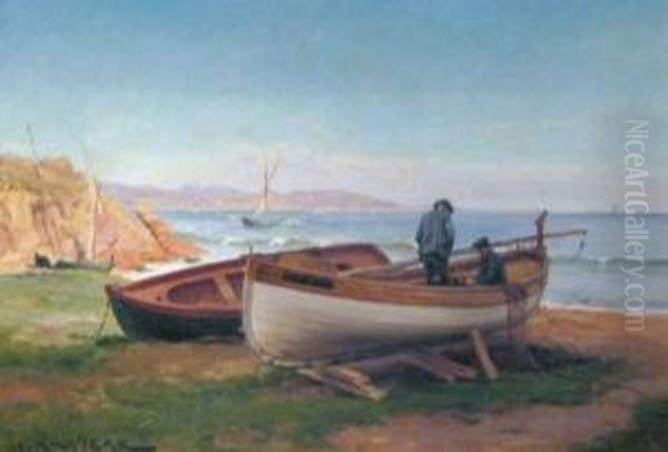 Barques Dans La Baie De Cannes Oil Painting by Charles Rouviere