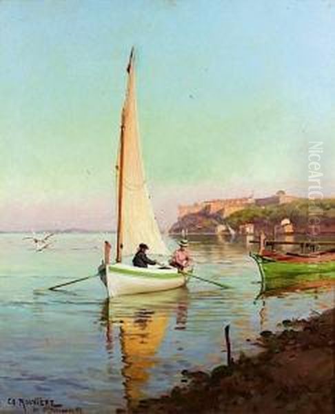 Canot Devant L'ile Sainte Marguerite Oil Painting by Charles Rouviere