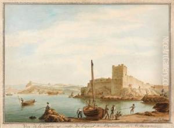 Vue De La Tierce Et Sortie Du Lazaret De Marseille, Prise De La Mer Oil Painting by Antoine Ii Roux