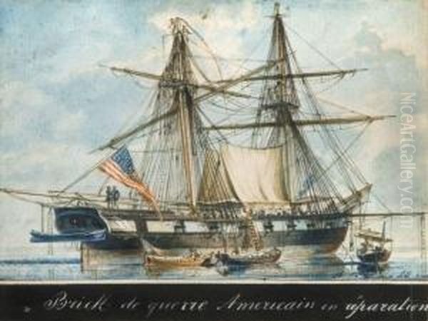 Brick De Guerre Americain En Reparation Oil Painting by Antoine Ii Roux