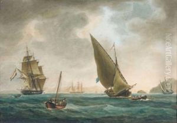 Deux Mats Battant Pavillon Hollandais Dans La Baie De Marseille Oil Painting by Antoine Ii Roux