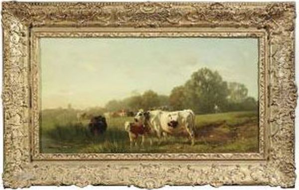 Summery Pasture With A Drove Oil Painting by Carl Roux