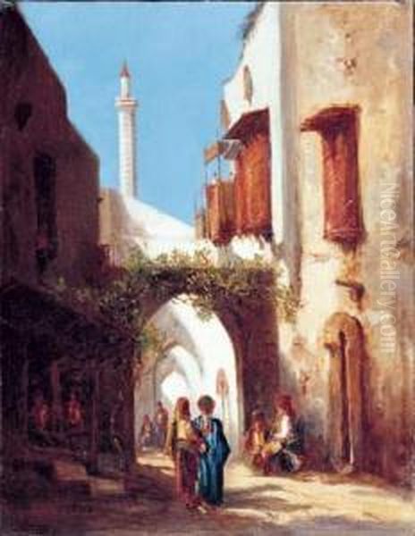 Scene De Rue En Orient Oil Painting by Emile D. Roux