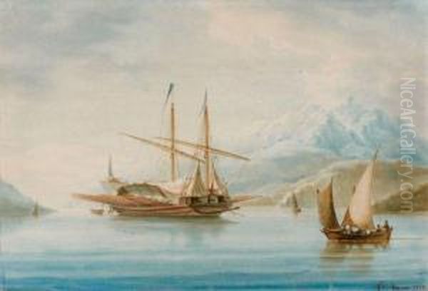 Galeasse Dans Une Baie Oil Painting by Francois Geoffroy Roux