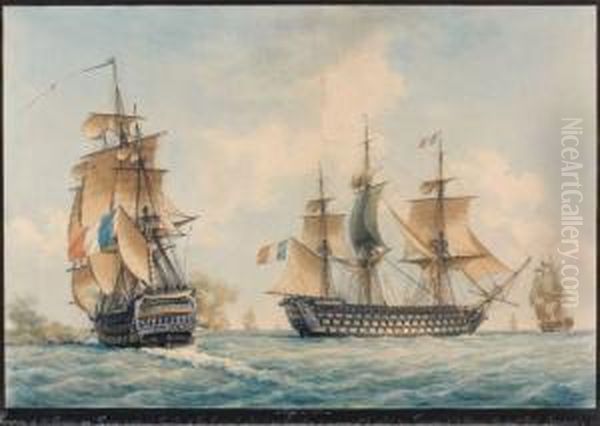 Vaisseau De 130 Canons En Panne Oil Painting by Francois Geoffroy Roux