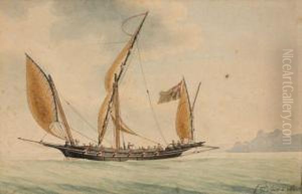 Navire De Guerre A Voiles Latines Oil Painting by Francois Geoffroy Roux