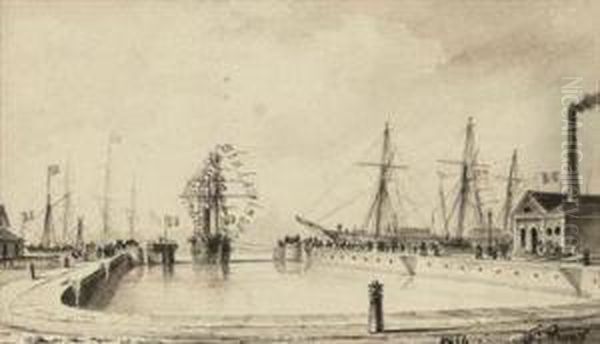 The Inauguration Of La Cale Seche, Le Havre Oil Painting by Francois-Joseph-Frederic Roux