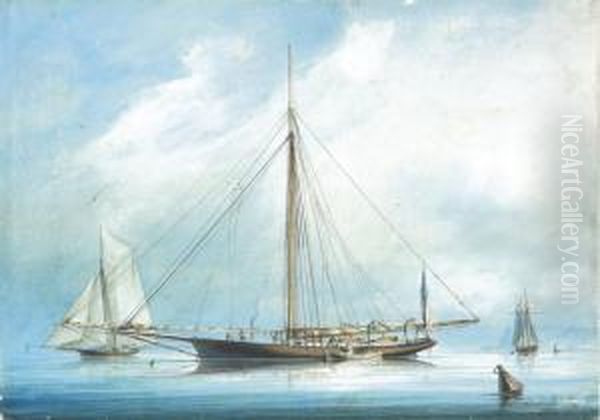 Centerboard Sloop Sylvie New York Yacht Club At Havre Oil Painting by Francois-Joseph-Frederic Roux