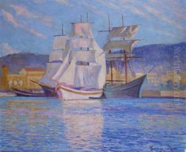 Bateaux A Voiles Amarres Dans Un Port Mediterraneen Oil Painting by Georges Roux