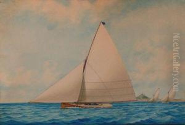 Voiliers En Mer Oil Painting by Louis Francois Pros. Roux