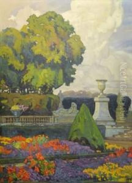 Vue Des Jardins De Versailles Oil Painting by Tony George Roux