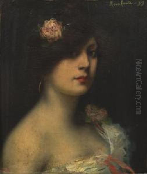 Portrait Of A Lady Oil Painting by Antonin Roux-Renard