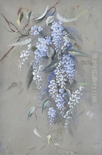 Hanging Blue And White Flowers Oil Painting by Marian Ellis Rowan