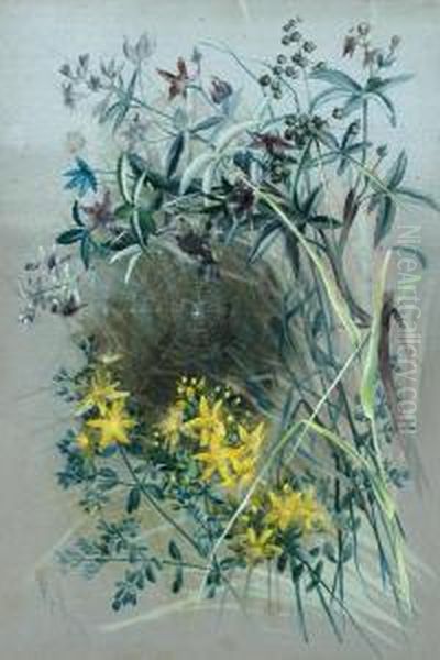 Floral Spray With Spider Web Oil Painting by Marian Ellis Rowan