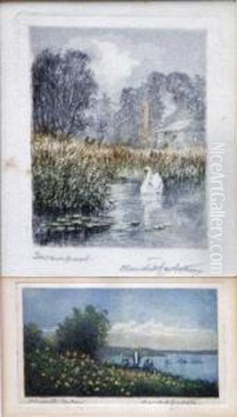 Five Miniature Etching Aquatints Oil Painting by Claude Hamilton Rowbotham