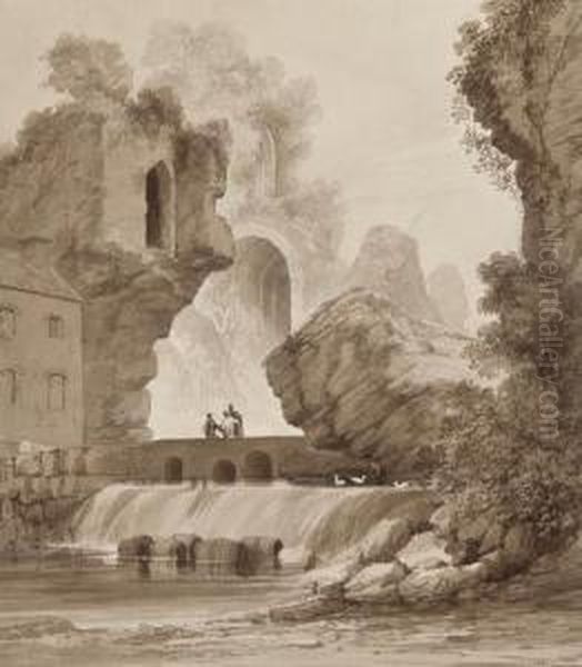 Ruins At Caerphilly Oil Painting by Thomas Leeson Rowbotham