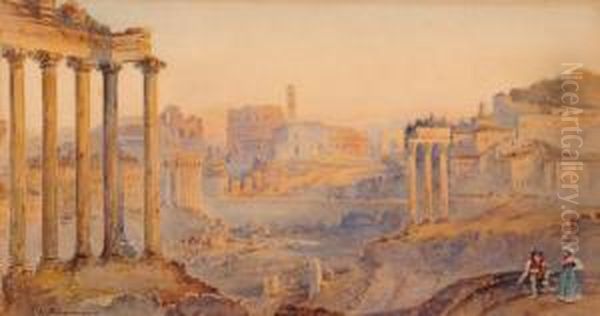 Veduta Del Foro Romano Sullo Sfondo Delcolosseo Oil Painting by Thomas Leeson Rowbotham