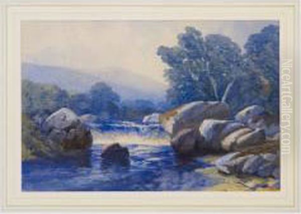 A Mountain And River Landscape In North Wales Oil Painting by Thomas Leeson Rowbotham