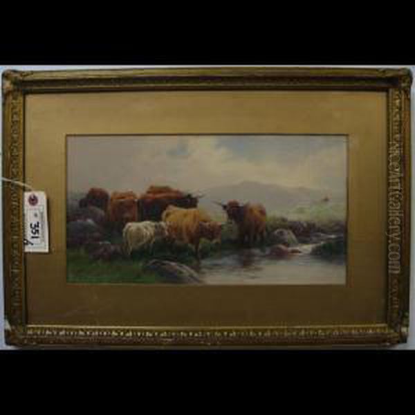 Highland Cattle And Horses Oil Painting by Thomas, Tom Rowden