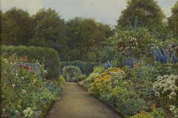 The Garden At Blair With Rose Beds Oil Painting by Ernest Arthur Rowe