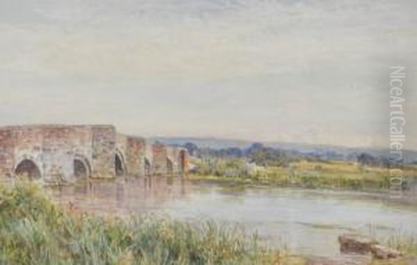 Old Stone Bridge Over A River Oil Painting by Ernest Arthur Rowe