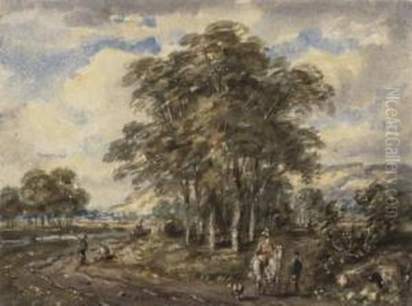 A Traveller On Horseback In An Extensive Landscape Oil Painting by George James Rowe