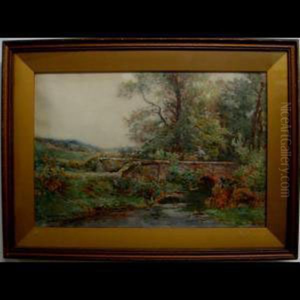 Figure Crossing Stone Bridge Oil Painting by Sidney Grant Rowe