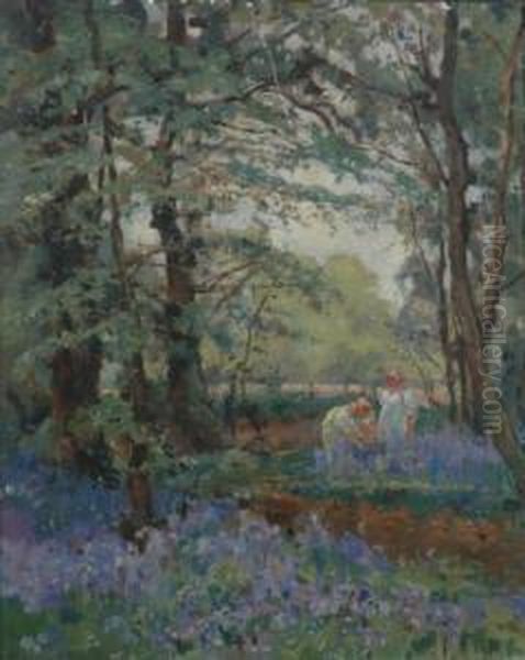 Picking Bluebells. Oil Painting by Sidney Grant Rowe