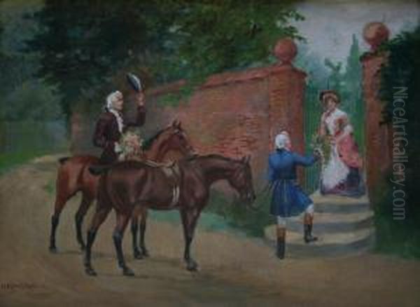 Gallant Suitors; Elegant Riders Oil Painting by George Derville Rowlandson