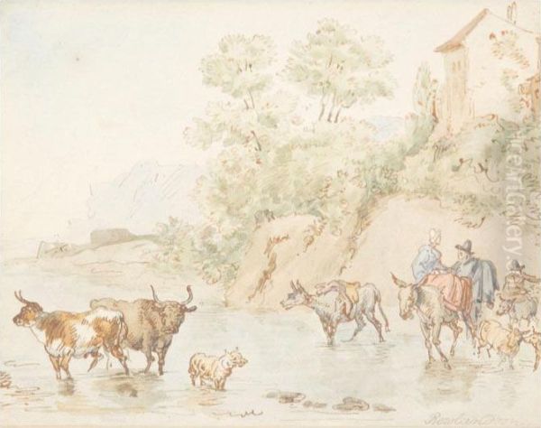 River Crossing Oil Painting by Thomas Rowlandson