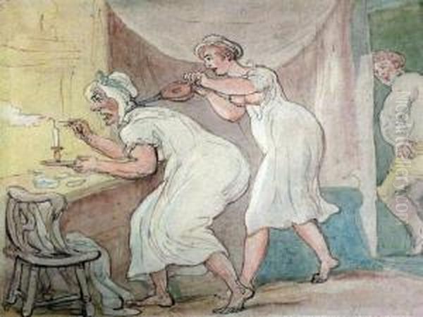 'the Old Duenna Outwitted Oil Painting by Thomas Rowlandson