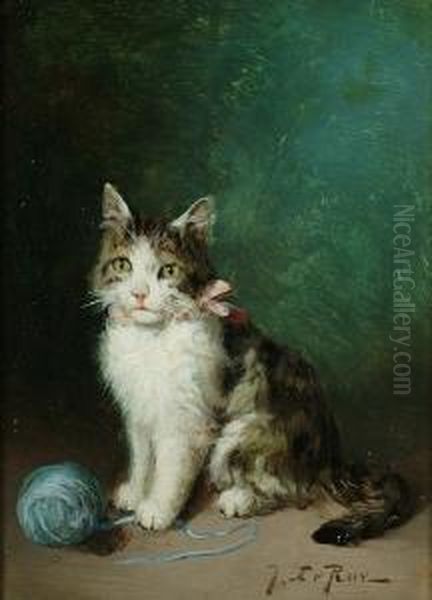 A Cat With A Ball Of Wool Oil Painting by Jose Roy