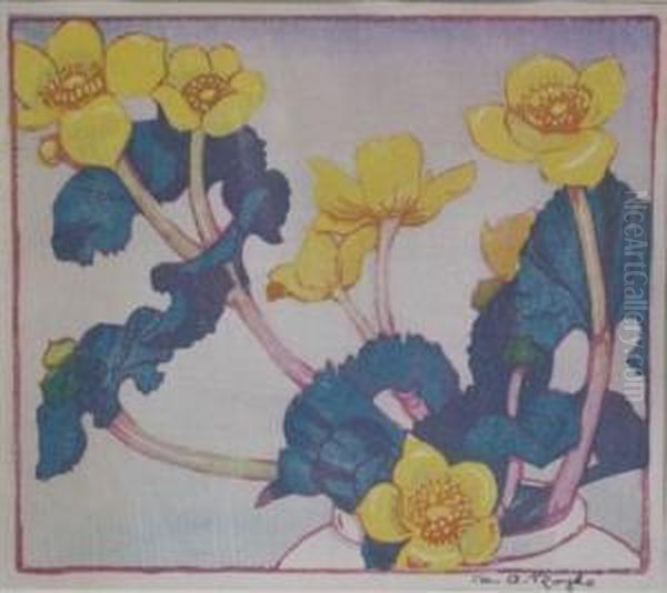 Two Woodblock Prints Oil Painting by Mabel A. Royds