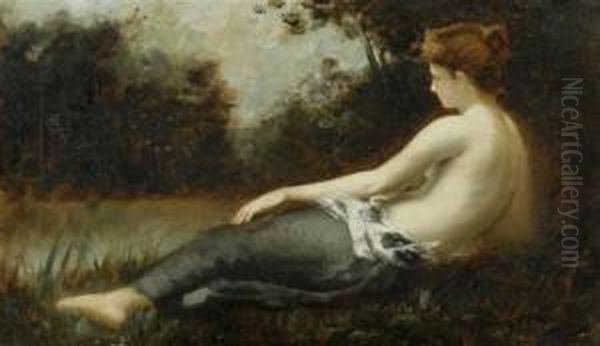 Reclining Semi-nude In A Garden Oil Painting by Charles Royer