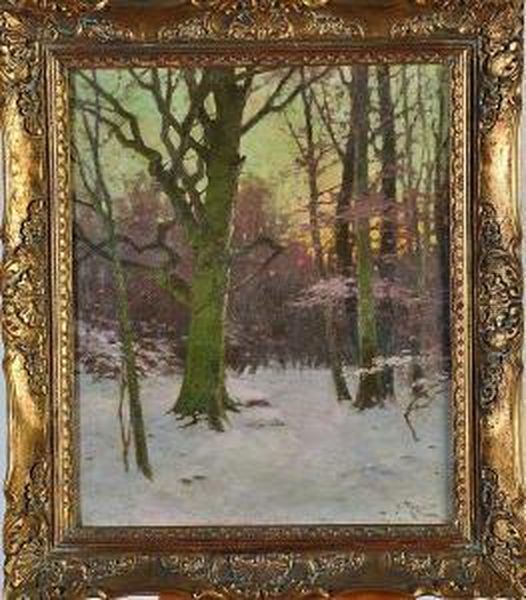 sous-bois Enneige Oil Painting by Henri Royer