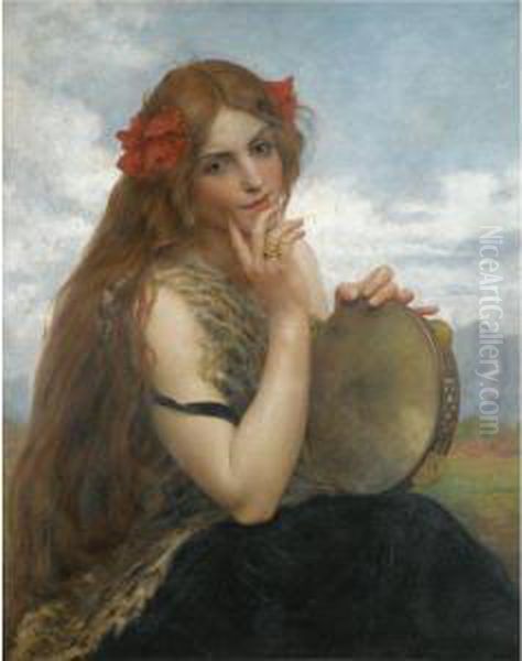 Femme Au Tambourin Oil Painting by Lionel Noel Royer