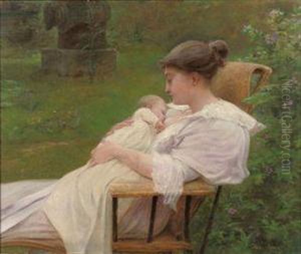 Feeding The Child Oil Painting by Lionel Noel Royer