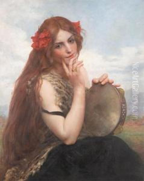 Gipsy With Tambourine Oil Painting by Lionel Noel Royer