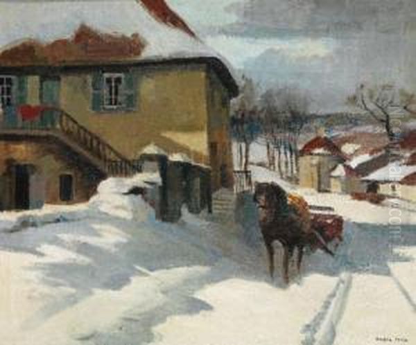 Charrette Dans Un Paysage Enneige Oil Painting by Andre Roz