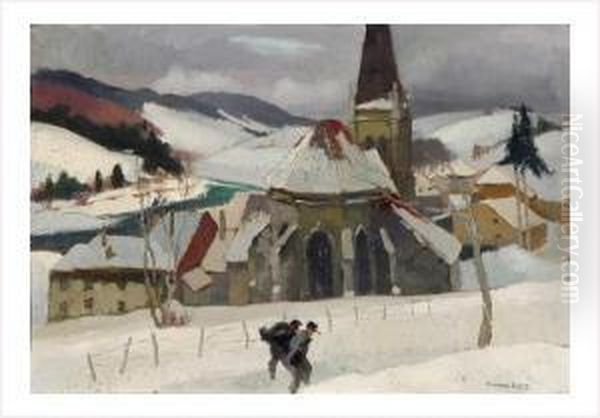 Eglise De Mont Benoit En Hiver Oil Painting by Andre Roz